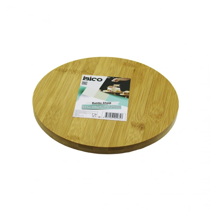 YUVARLAK=24.5CM AYAKLI= 4CM DÜZ YÜZEY AHŞAP BAMBU SUNUM TEPSİSİ - MİNİ SOFRA (5324)