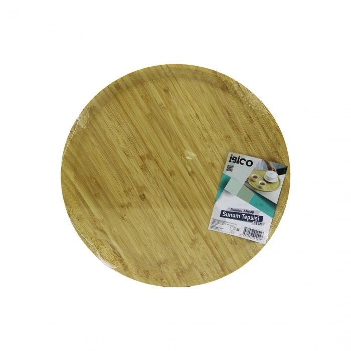 YUVARLAK=38CM AHŞAP BAMBU SERVİS SUNUM TEPSİ - TAHTASI (5324)