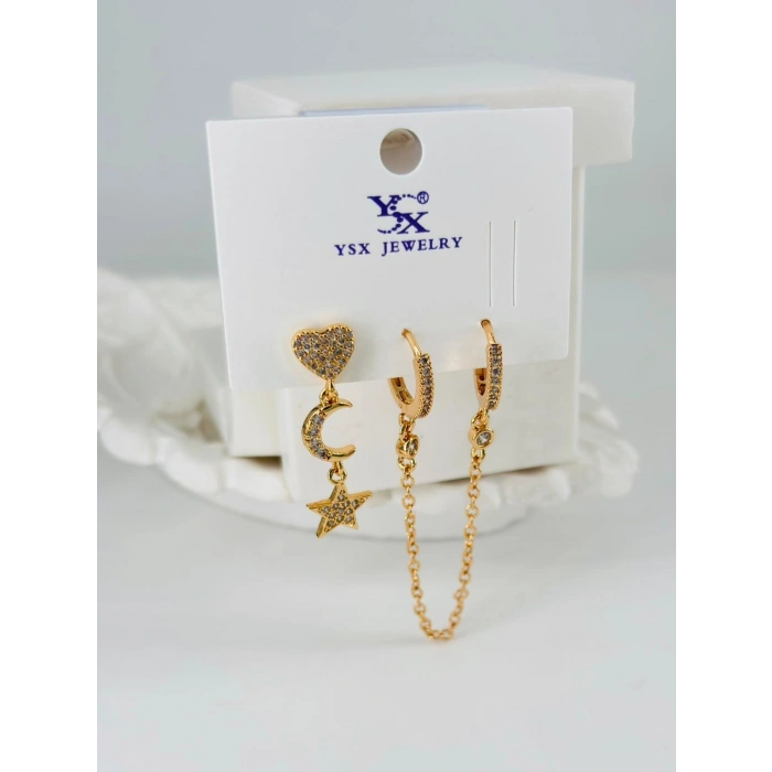 Zirkon Taşlı Üçlü Kombin Küpe - Kp00048