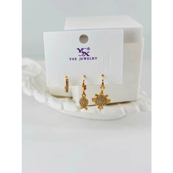 Zirkon Taşlı Üçlü Kombin Küpe - Kp00430