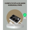 4 Prizli 3 USB Portlu Anahtarlı Akım Korumalı Priz