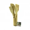 5PCS AHŞAP BAMBU MUTFAK SETİ STAND - KAŞIK - ÇATAL - 2 SPATULA FİLELİ (5324)