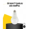 Yüksek Işık Güçlü Şarjlı LED Ampul E27 30W Enerji Tasarruflu