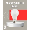 30W Şarjlı LED Ampul E27 Duy %80 Enerji Tasarruflu Soğuk Beyaz