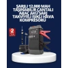 Şarjlı 12000 mAh Araç Akü Takviye ve Hava Kompresörü 4’ü 1 Arada
