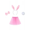 Tavşan Tacı Eteği Papyonu ve Kuyruk Kostüm Seti Pembe Renk Çocuk Boy (5324)