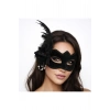 Beyaz İnci Detaylı Siyah Süet Venedik Kadın Maskesi Tüylü Güllü