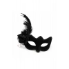 Beyaz İnci Detaylı Siyah Süet Venedik Kadın Maskesi Tüylü Güllü