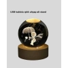 8 cm Küçük Prens 3D Kristal Küre USB Işıklı Ahşap Altlıklı Dekoratif Lamba
