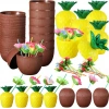 Ananas & Hindistan Cevizi Tasarımlı Pipetli Bardak Seti (6 Adet)