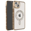Apple İphone 14 Kılıf Joke Simli Magneticsafe Kılıf - Gold