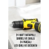 Çift Bataryalı Metal Dişli Darbeli Şarjlı Matkap Seti 24W Güç ve 24 Parça Aksesuar