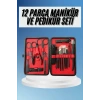 Deri Çantalı Siyah Paslanmaz Çelik 17 Parça Manikür Pedikür Seti