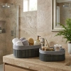 GRİ 2 BOY OVAL BAMBU KENAR ORGANİZER SEPET AHŞAP ALTLIK - BEZLİ 21X14-25X16CM (5324)