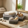 GRİ 3 BOY KARE BAMBU KENAR ORGANİZER SEPET AHŞAP ALTLIK - BEZLİ 17X21X25CM (5324)