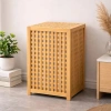 KALIN AHŞAP BAMBU KİRLİ ÇAMAŞIR SEPETİ KUMAŞ ÇANTALI SEPET=40X40X58CM (5324)