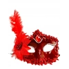 Kırmızı Güllü ve Tüylü Venedik Maskesi