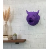 Mor Renk 3d Kurt Başı Duvar Dekoru Asılabilir Maskot Heykel 25x19 Cm
