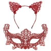 Romantik Kırmızı Dantel Maske Seti – Kedi Kulaklı Taç ve Maske 3 No (5324)