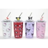 Sanrio Hello Kitty & Kuromi Figürlü Isı Muhafazalı Metal Pipetli Çelik Kupa Alk4428