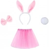 Tavşan Tacı Eteği Papyonu ve Kuyruk Kostüm  Seti Pembe Renk Çocuk Boy (5324)