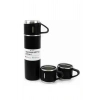 Termos Paslanmaz Çelik Termos Siyah Renk 3 Bardaklı Termos Seti