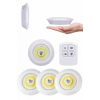 Yapışkanlı 3lü Spot Led Işık Lamba Montajsız Pilli Uzaktan Kumandalı