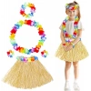 Yetişkin Çocuk Hawaii Parti Seti - 40 cm Naturel Etek + Çiçek Aksesuarlar (5 Parça) (5324)