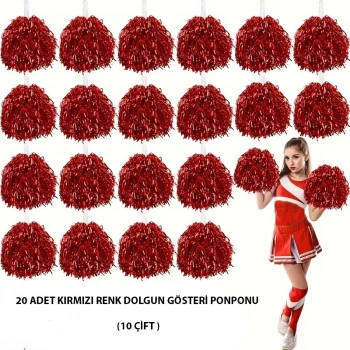 10 Çift ( 20 Adet ) Kırmızı Renk 23 Nisan 19 Mayıs 29 Ekim Okul Gösteri Ponponları (5324)