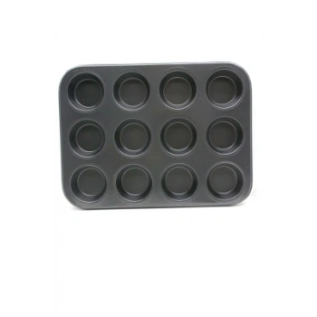 12 GÖZLÜ METAL - SİYAH DÜZ MUFFIN KALIP (5324)