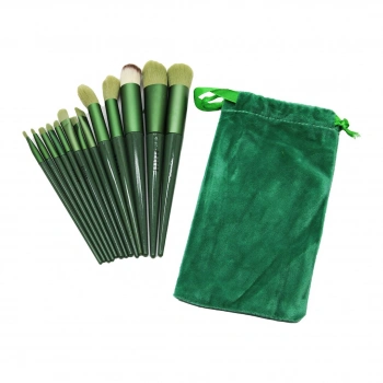 13PCS YEŞİL KADİFE TORBALI MAKYAJ FIRÇA SET (5324)