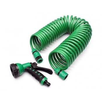 15 Metre Spiral Hortum + 4 Fonksiyonlu Özel Sulama Tabancası (5324)