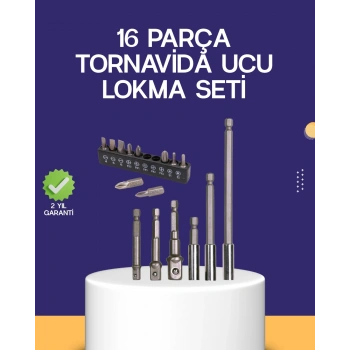 16 Parça Bits ve Adaptör Seti Vidalama Tamir Bakım Seti