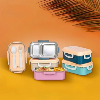 2 Bölmeli 150-300 Ml Paslanmaz Çelik Yemek Kabı Beslenme Kabı Yiyecek Saklama Kabı (5324)