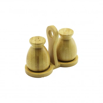 2 PCS - ŞİŞE MODELİ AHŞAP BAMBU TUZLUK - BAHARATLIK TUTACAKLI AHŞAP STAND (5324)