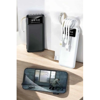 20.000 Mah Led Işıklı LCD Ekran USB Girişli Type-C Lightning Powerbank