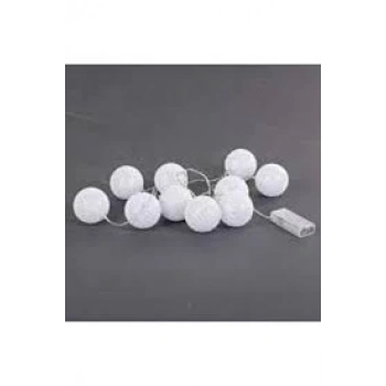 2m 10lu Işıklı Beyaz Top Dekoratif Süs Pilli