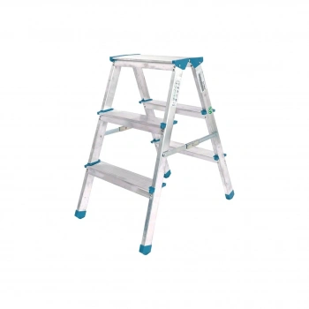 3+3 ÇİFT BASAMAKLI ALÜMİNYUM METAL MERDİVEN YÜKSEKLİK = 69CM BAŞ GENİŞLİK = 8CM (5324)