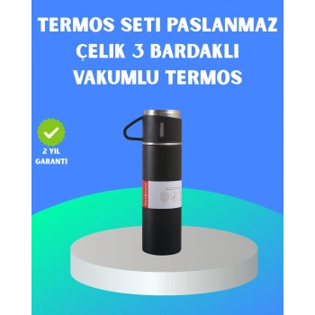 304 Çelik Termos Seti | 2 Bardaklı, 500 ml, Uzun Süre Isı Koruma