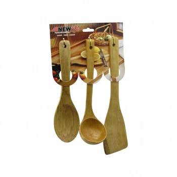 3PCS AHŞAP BAMBU  MUTFAK SERVİS SETİ  KAŞIK=27CM - KEPÇE=27CM - SPATULA=32CM (5324)