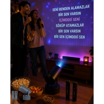 3ü 1 Arada Karaoke ve Projeksiyon Sistemi Çift Mikrofon Destekli