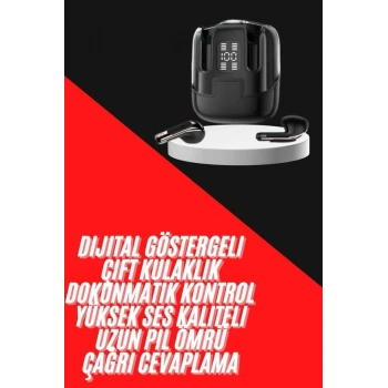 4 Adet Çift Kulaklık Dijital Göstergeli Yüksek Ses Kaliteli Bluetooth Kulaklık