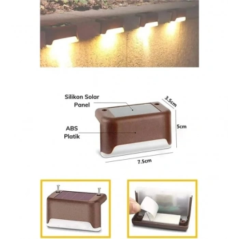 4 ADET SOLAR MERDİVEN LED - KAHVERENGİ KASA (5324)
