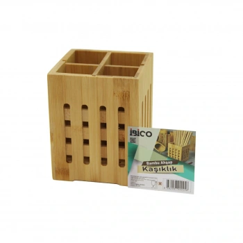 4 BÖLMELİ  BÜYÜK - PENCERELİ  KARE=11X11CM  AHŞAP BAMBU KAŞIKLIK ORGANİZER (5324)