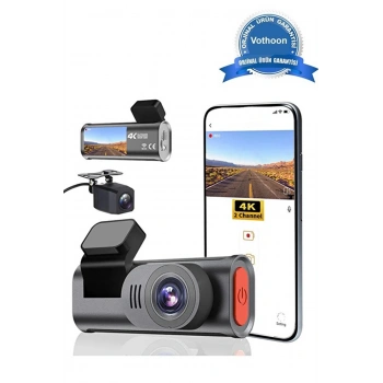 4k Wifi Çift Kameralı Araç Kamerası Gece Görüşlü G-sensörlü Dash Cam 170 Derece