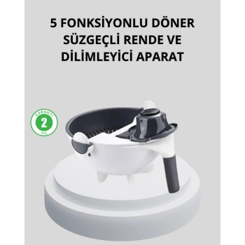 5 Fonksiyonlu Döner Rende Süzgeçli Çok Amaçlı Sebze Doğrayıcı Kaymaz Tabanlı