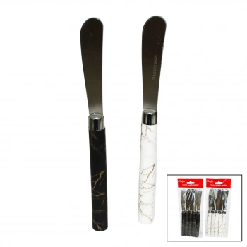 5 PARÇA  UZUN KAHVALTI BIÇAK - MERMER DESEN SAPLI 16.5 cm (5324)