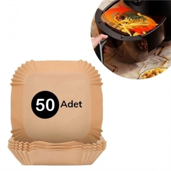 50 Adet Air Fryer Pişirme Kağıdı Tek Kullanımlık Hava Fritöz Yağ Geçirmez Yapışmaz Kare Tabak Model (5324)