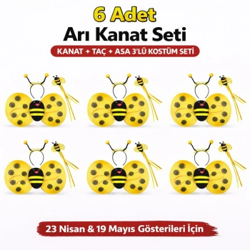 6'lı Arı Kostüm Seti – Kanat Taç Asa (5324)