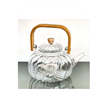 Ahşap Saplı Cam Çizgili Demlik